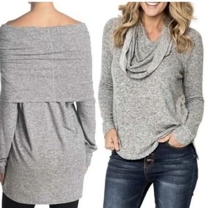 Gibson Cozy Convertible Neckline Tunic Top Cowl Neck Off Shoulder Gray 1XL plus